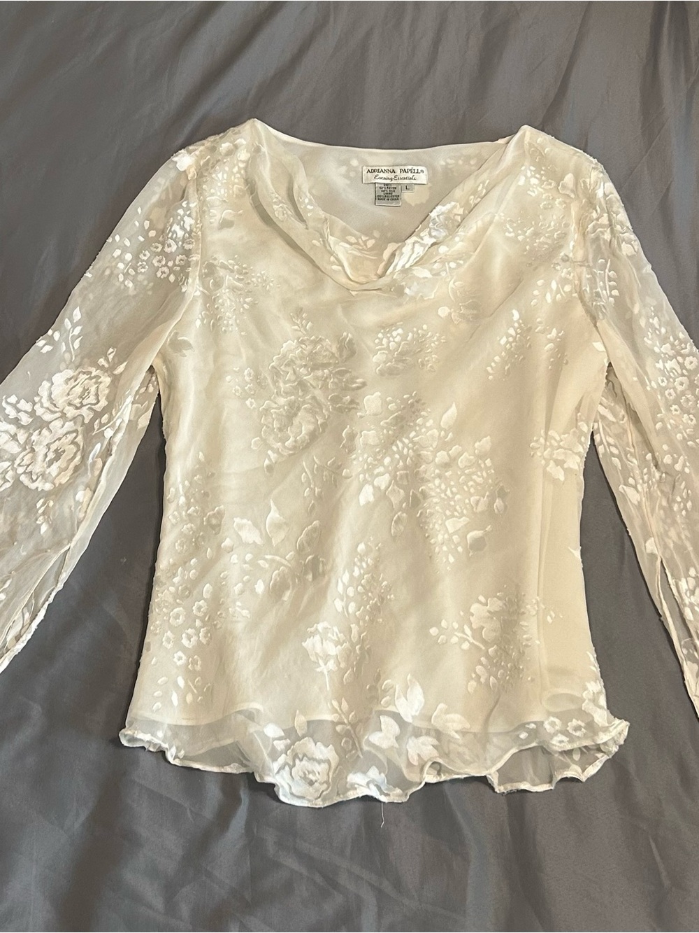 Adrianna Papell Ivory Floral Lace Long-Sleeve Blouse
